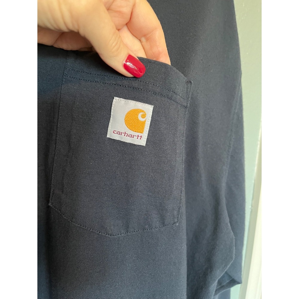 Carhartt K126 T-Shirt Men's Navy Blue Workwear Long Sleeve Pocket Tee  Sz  2XL - Picture 2 of 11